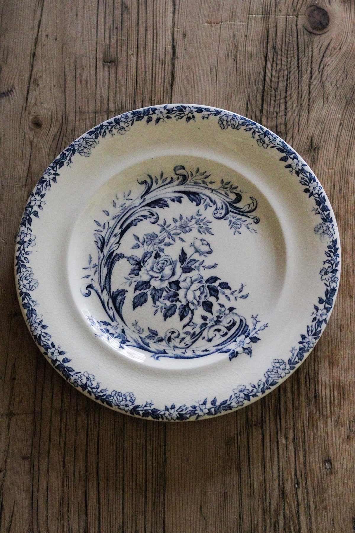 Antique French Transferware Plate with Roses