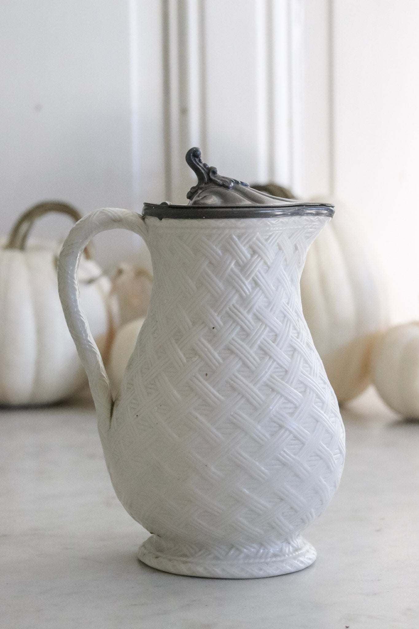 Antique English Salt Glaze and Pewter Pitcher