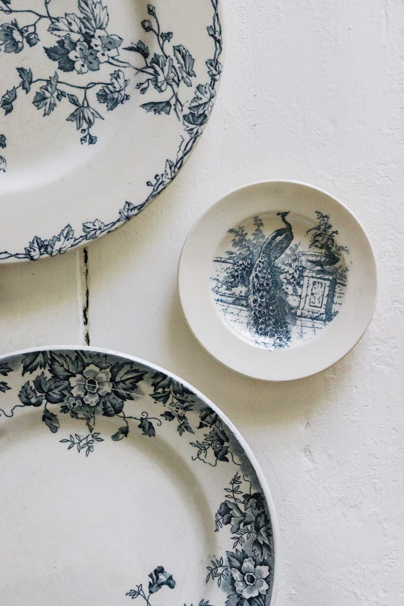 Antique French Transferware Child's Dînette Shallow Bowl with Peacock No.1