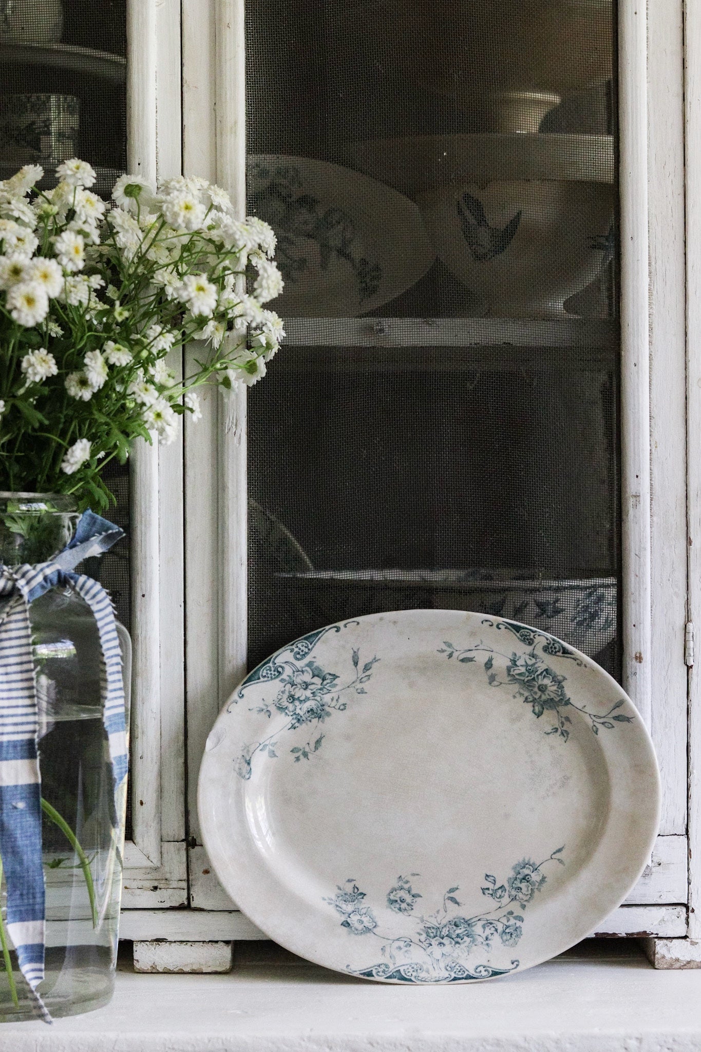 Antique English Transferware Platter with Flowers