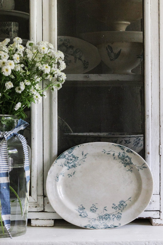 Antique English Transferware Platter with Flowers