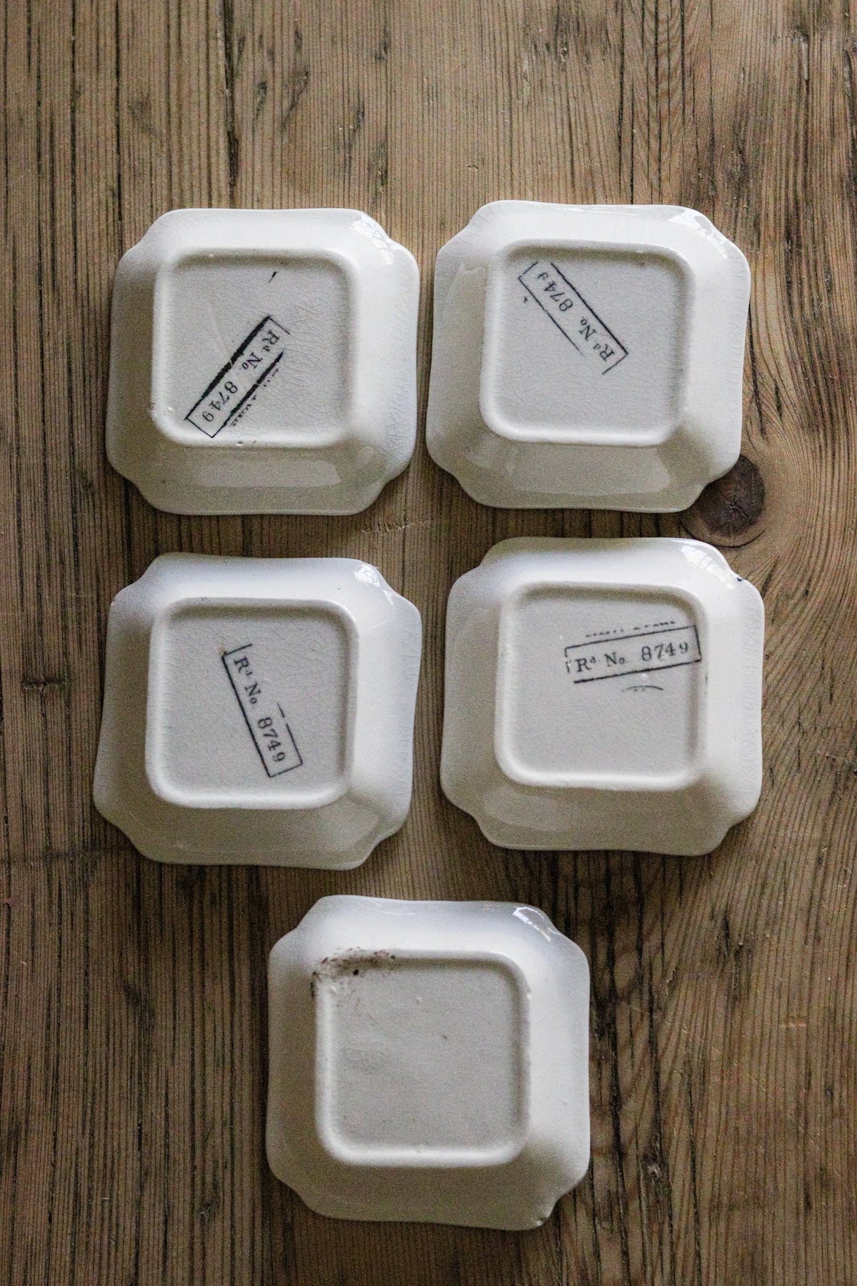 English Floral Transferware Butter Pats - Set of Five
