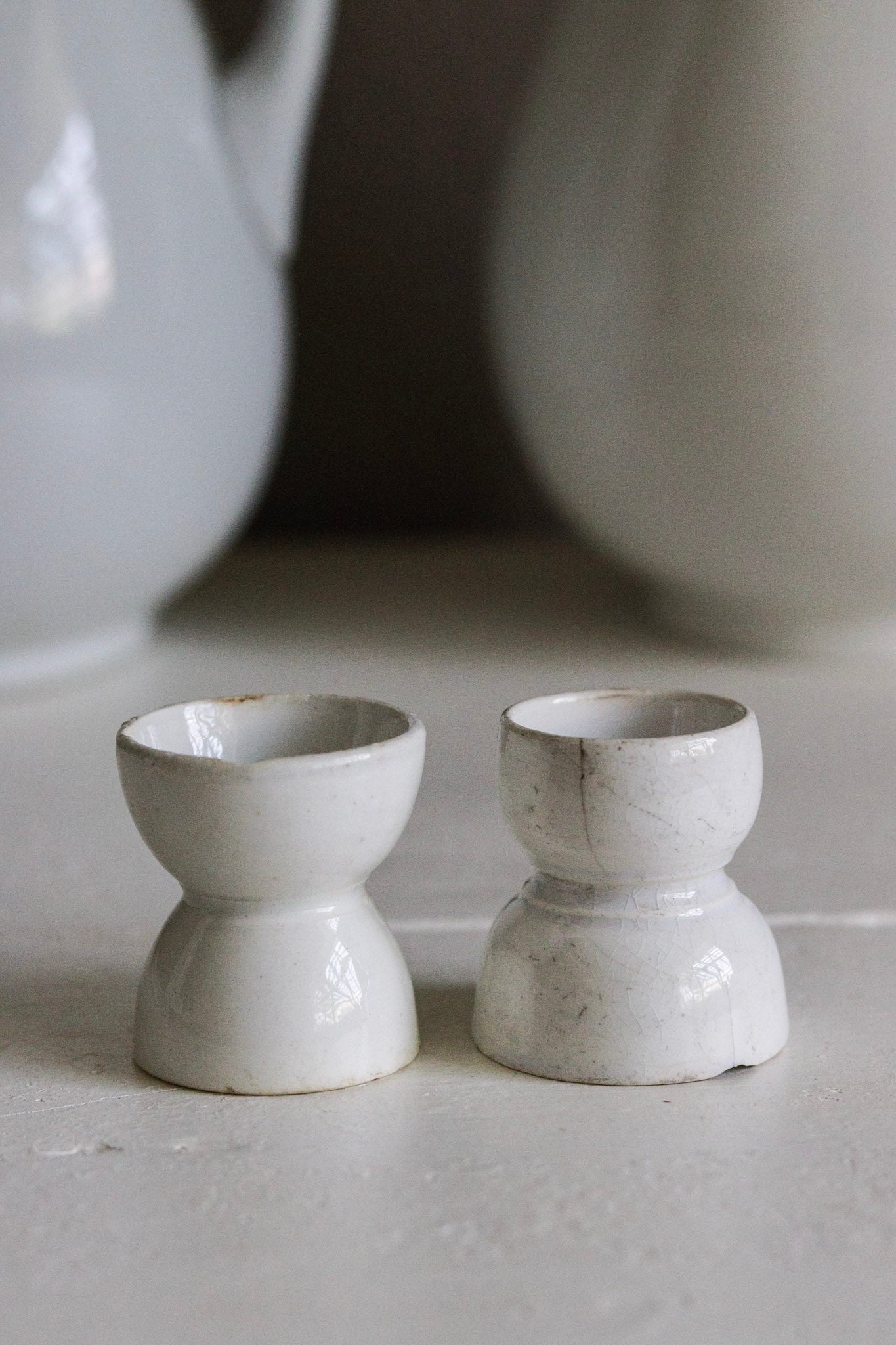Pair of Antique French Ironstone Egg Cups No.1 - See Description