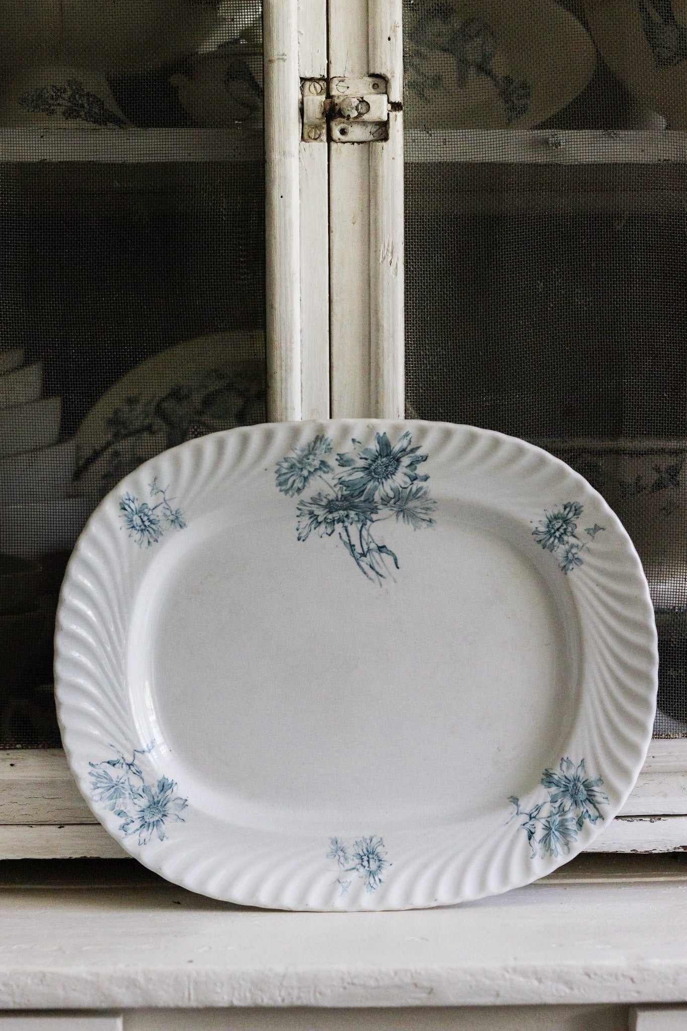 Large Antique Dutch Transferware Platter with Flowers No.2