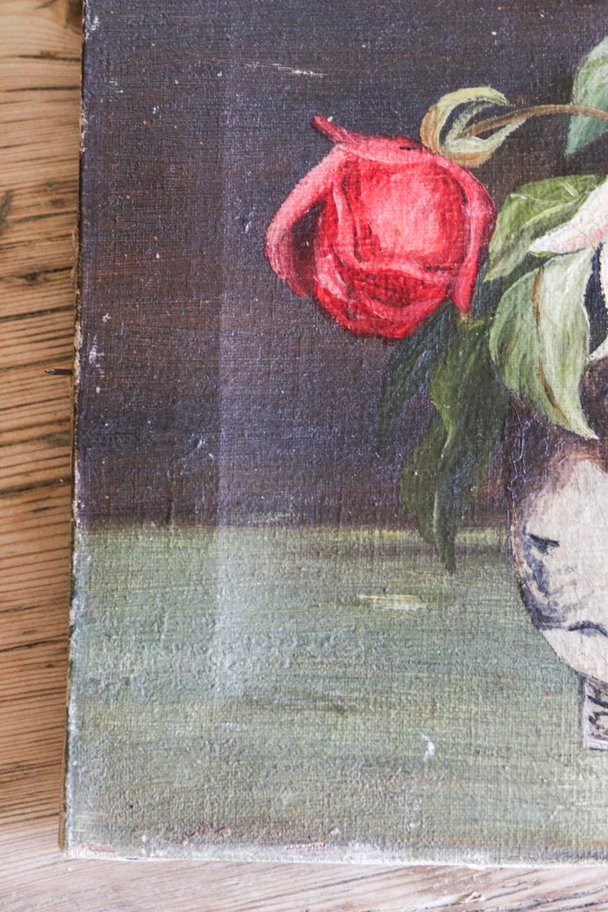 English Roses in Vase Oil Painting