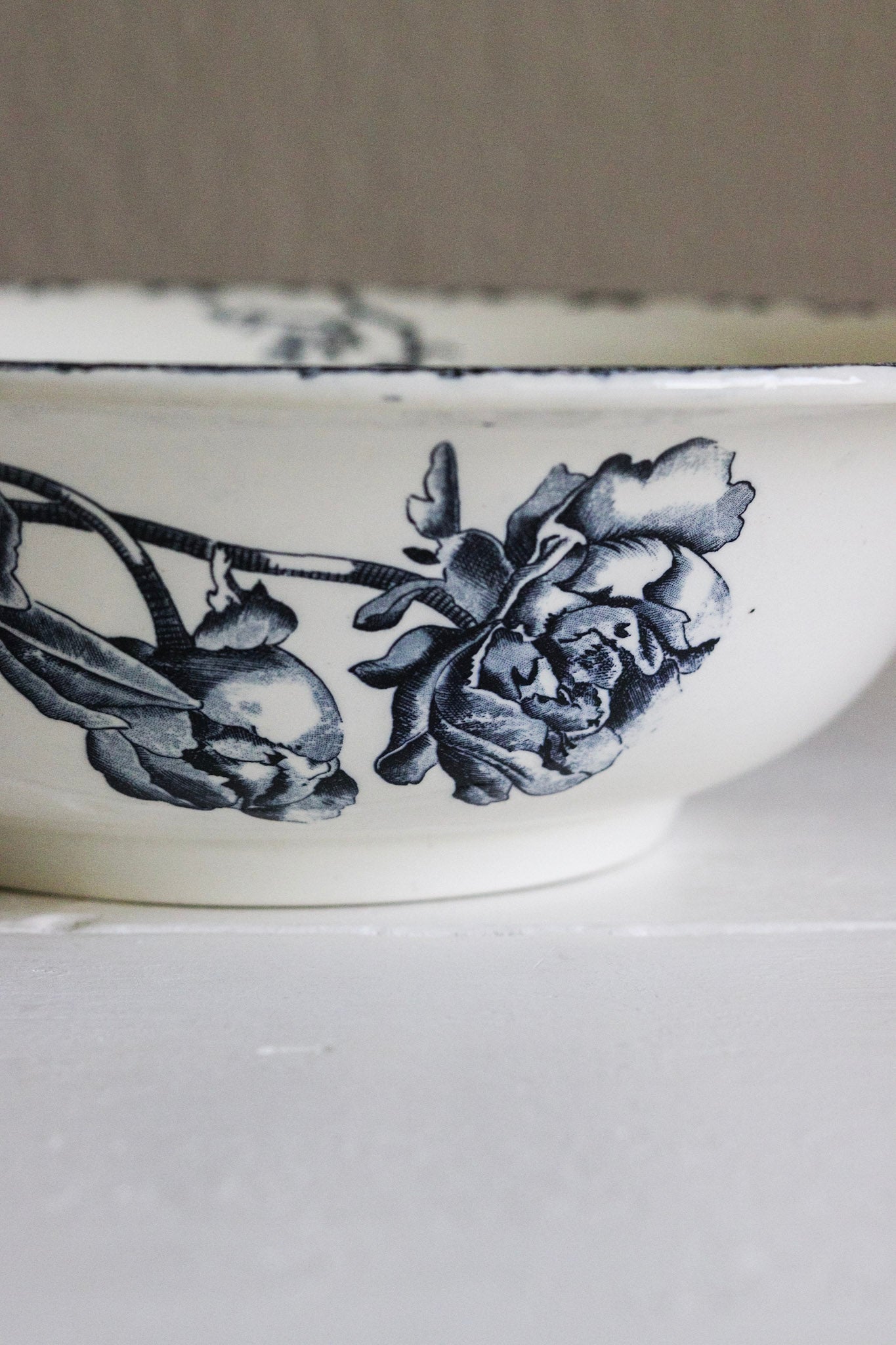 Extra Large Antique French Transferware Bowl With Birds & Flowers