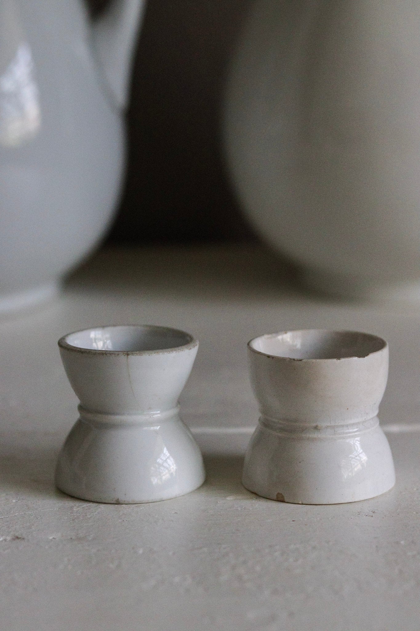 Pair of Antique French Ironstone Egg Cups No.2 - See Description
