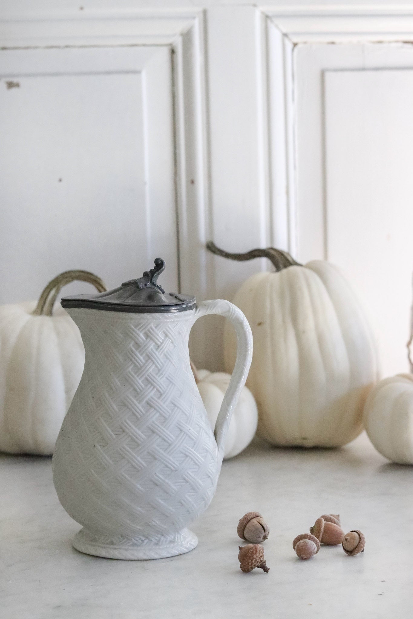 Antique English Salt Glaze and Pewter Pitcher