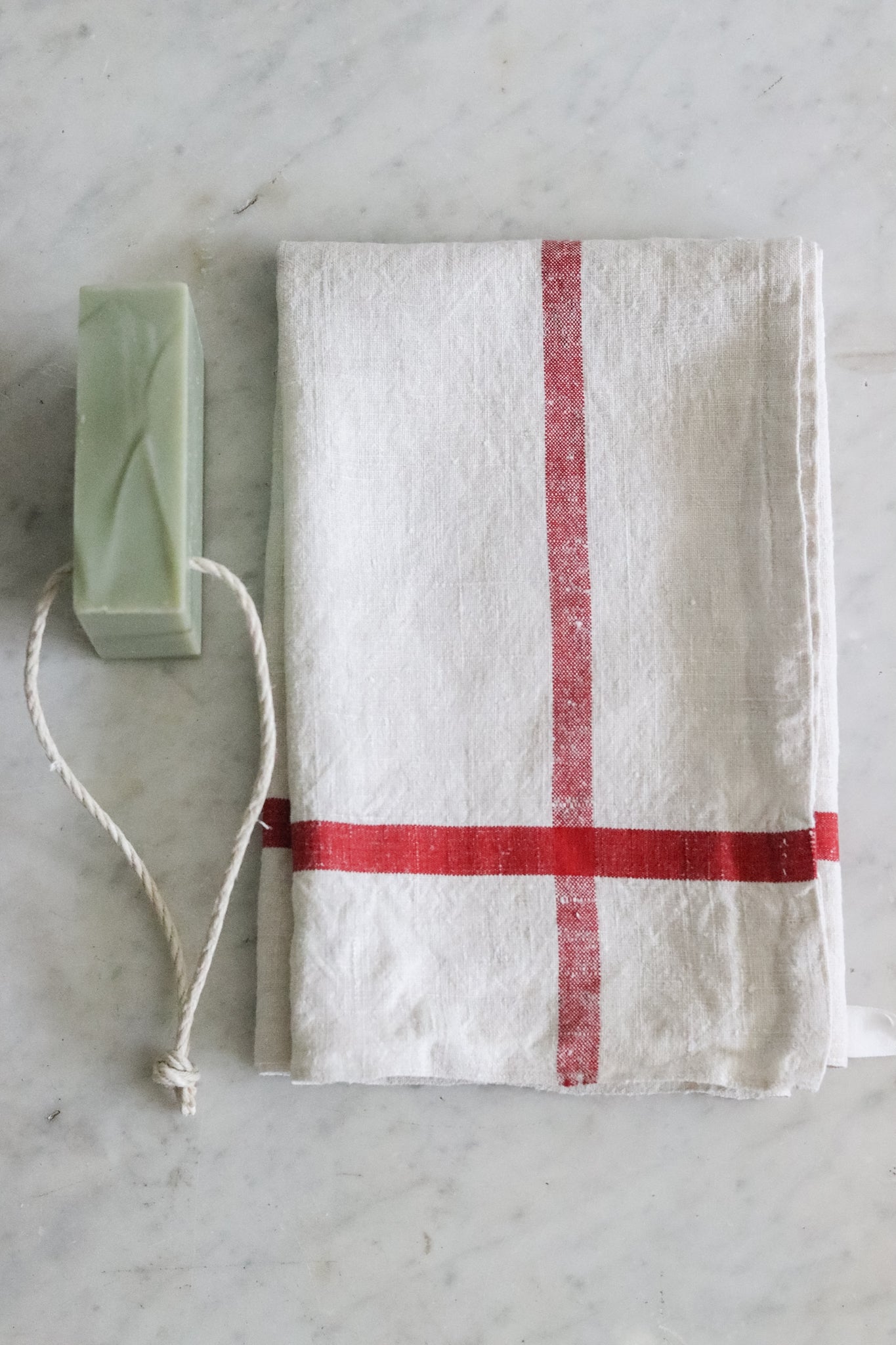 Vintage French Towel + Christmas Tree Farm Soap on a Rope