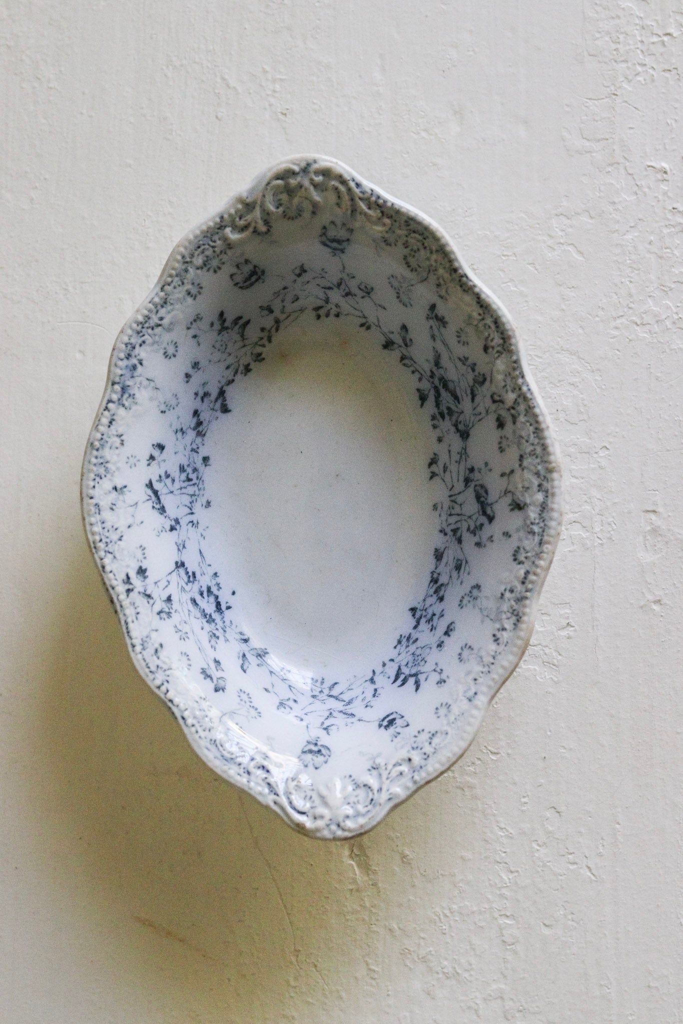Petite Antique English Transferware Dish with Flowers