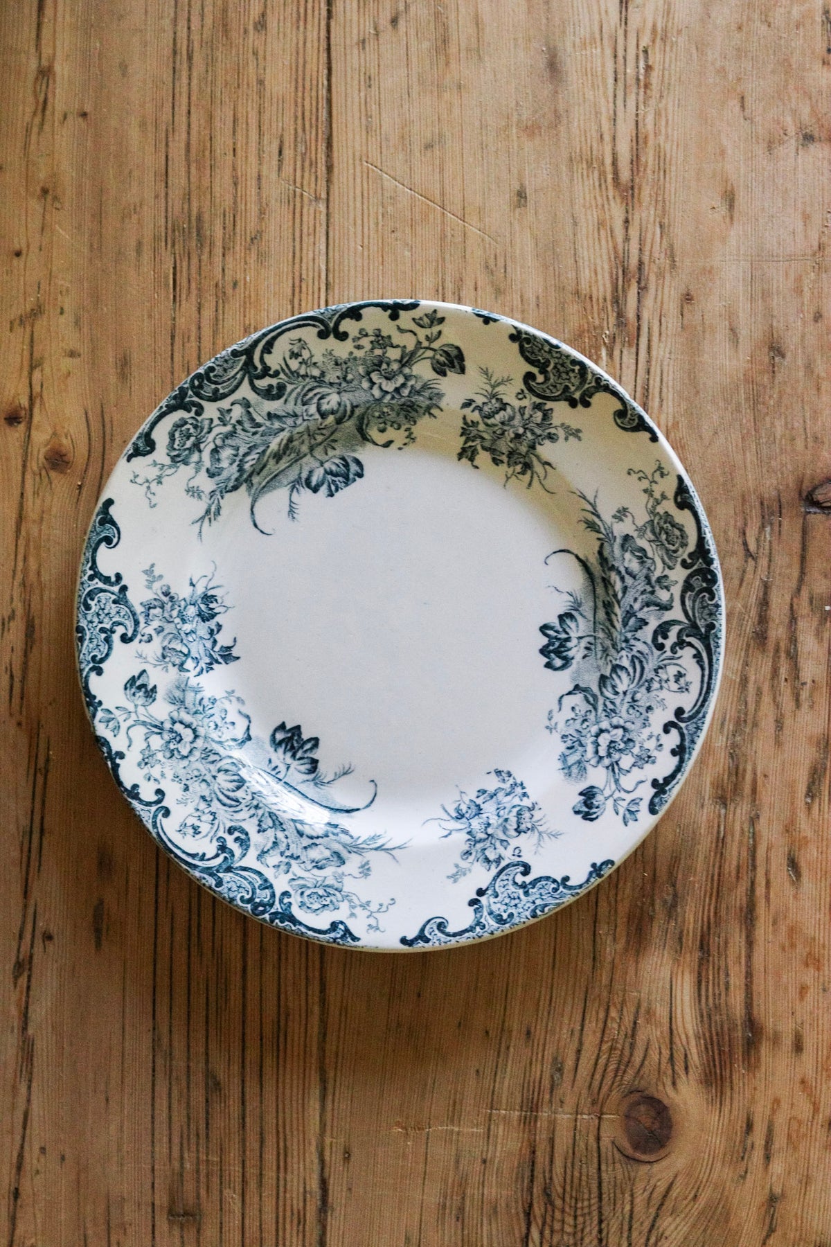 Antique French Transferware Plate with Flowers