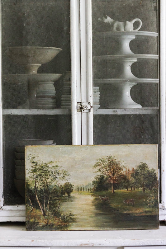 Vintage English Oil Painting with Cows