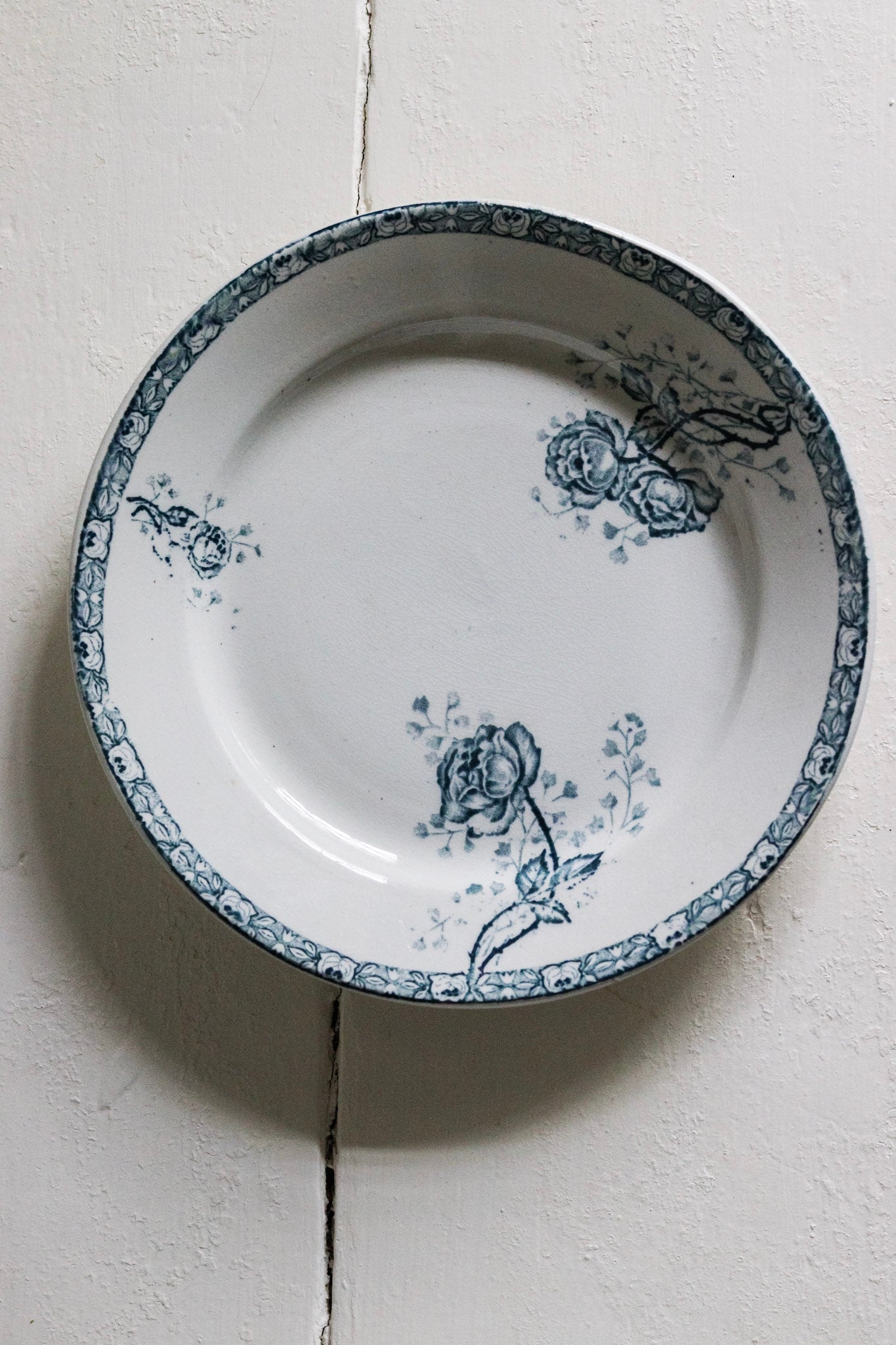 Antique French Transferware Plate with Roses