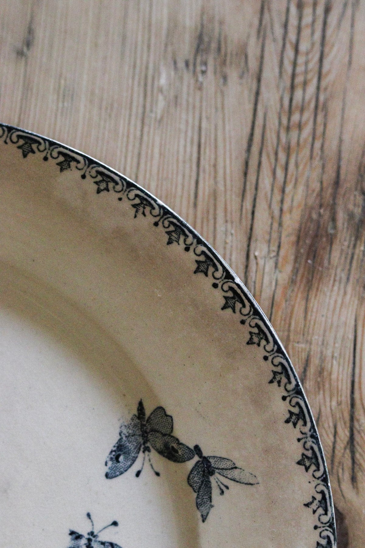 Antique French Transferware Plate with Flowers and Butterflies