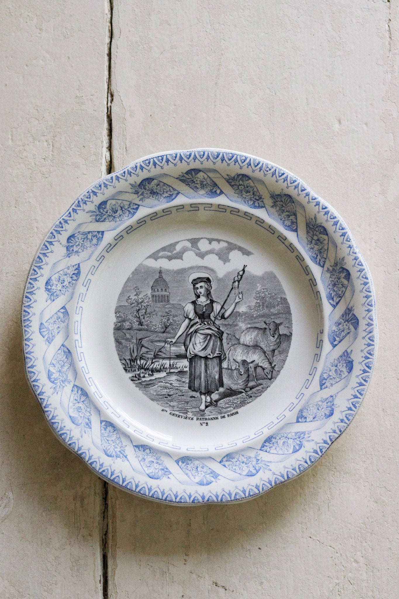 Antique French Transferware Plate - Saint Geneviève and Sheep