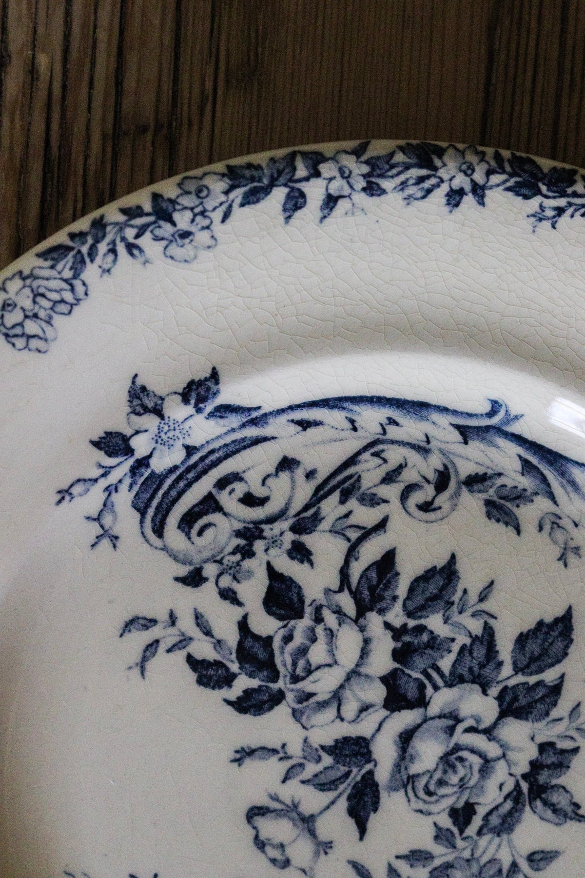 Antique French Transferware Plate with Roses