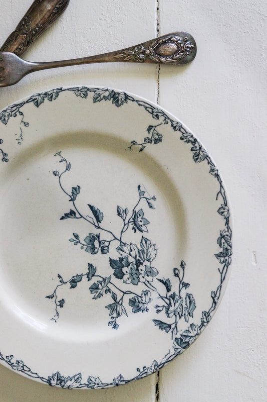 Antique French Transferware Plate with Flowers