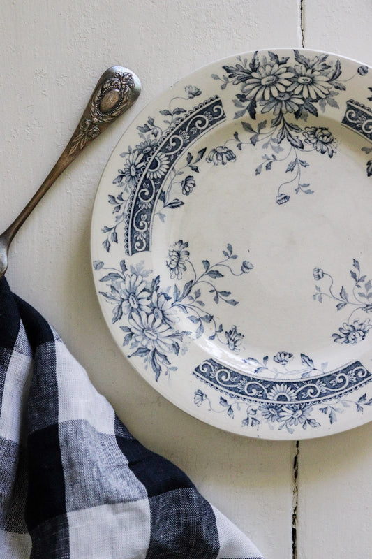 Antique French Transferware Plate with Flowers
