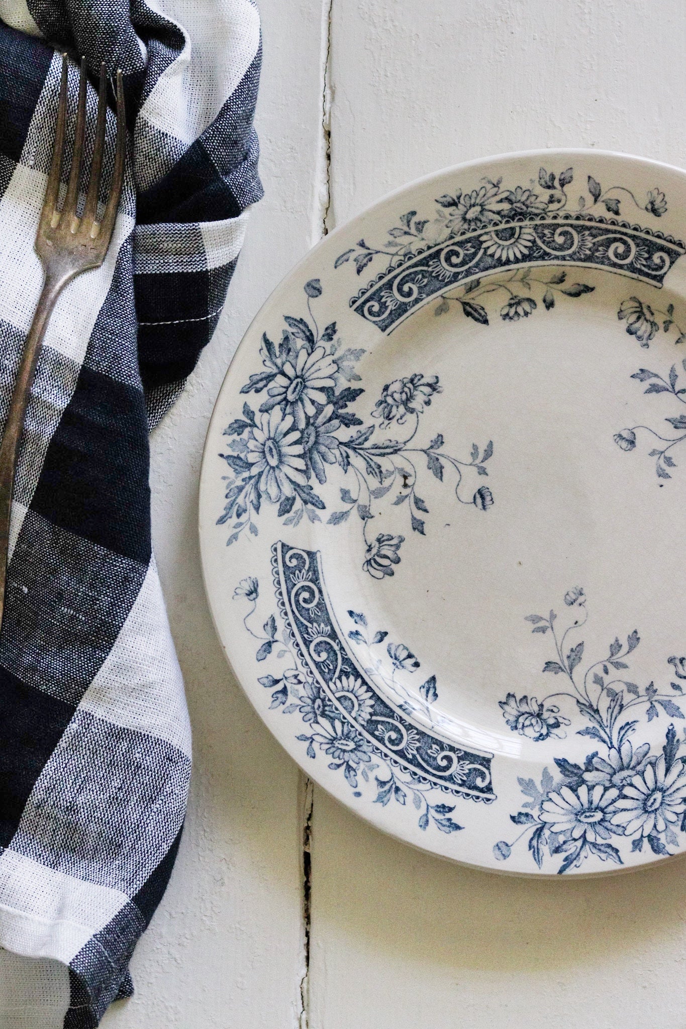 Antique French Transferware Plate with Flowers No.1