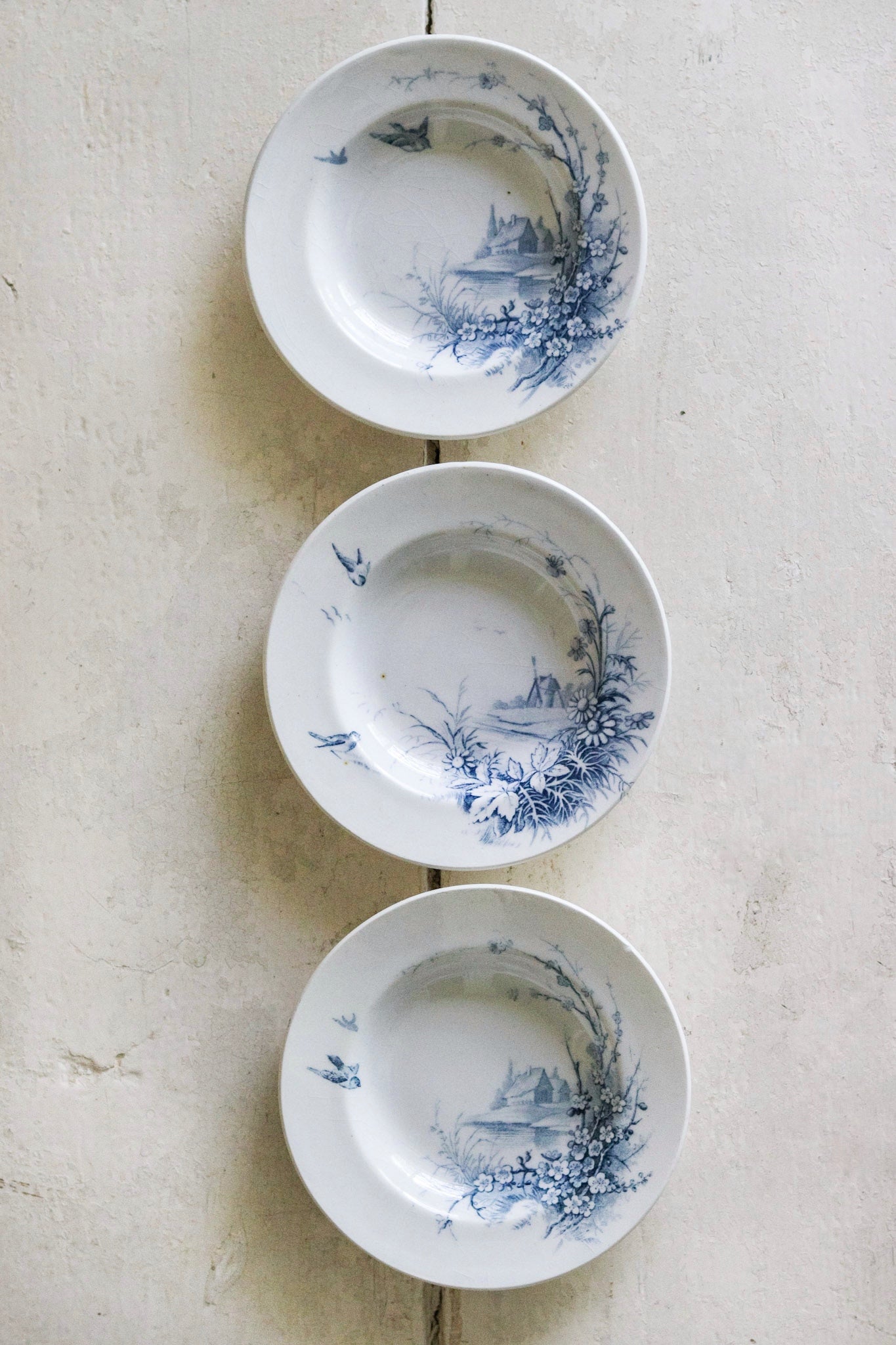 Set of Antique French Dînette Set Transferware Shallow Bowls  No. 3 (Damaged)