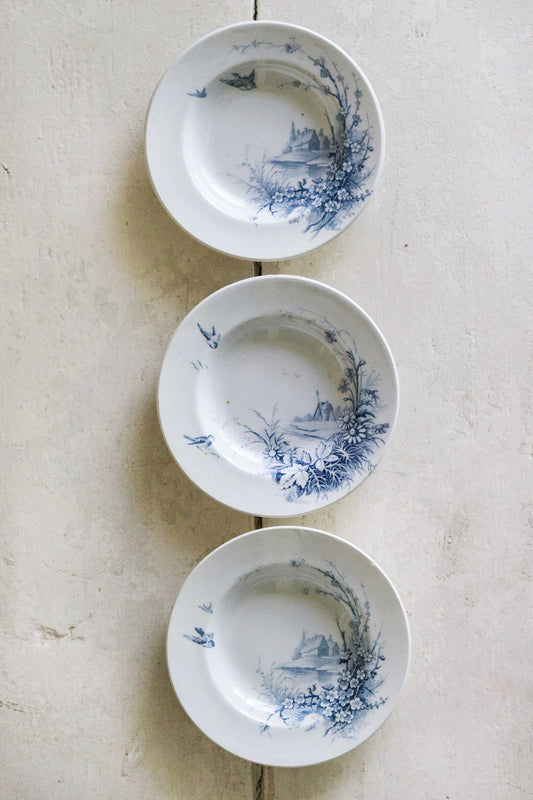 Set of Antique French Dînette Set Transferware Shallow Bowls  No. 3 (Damaged)