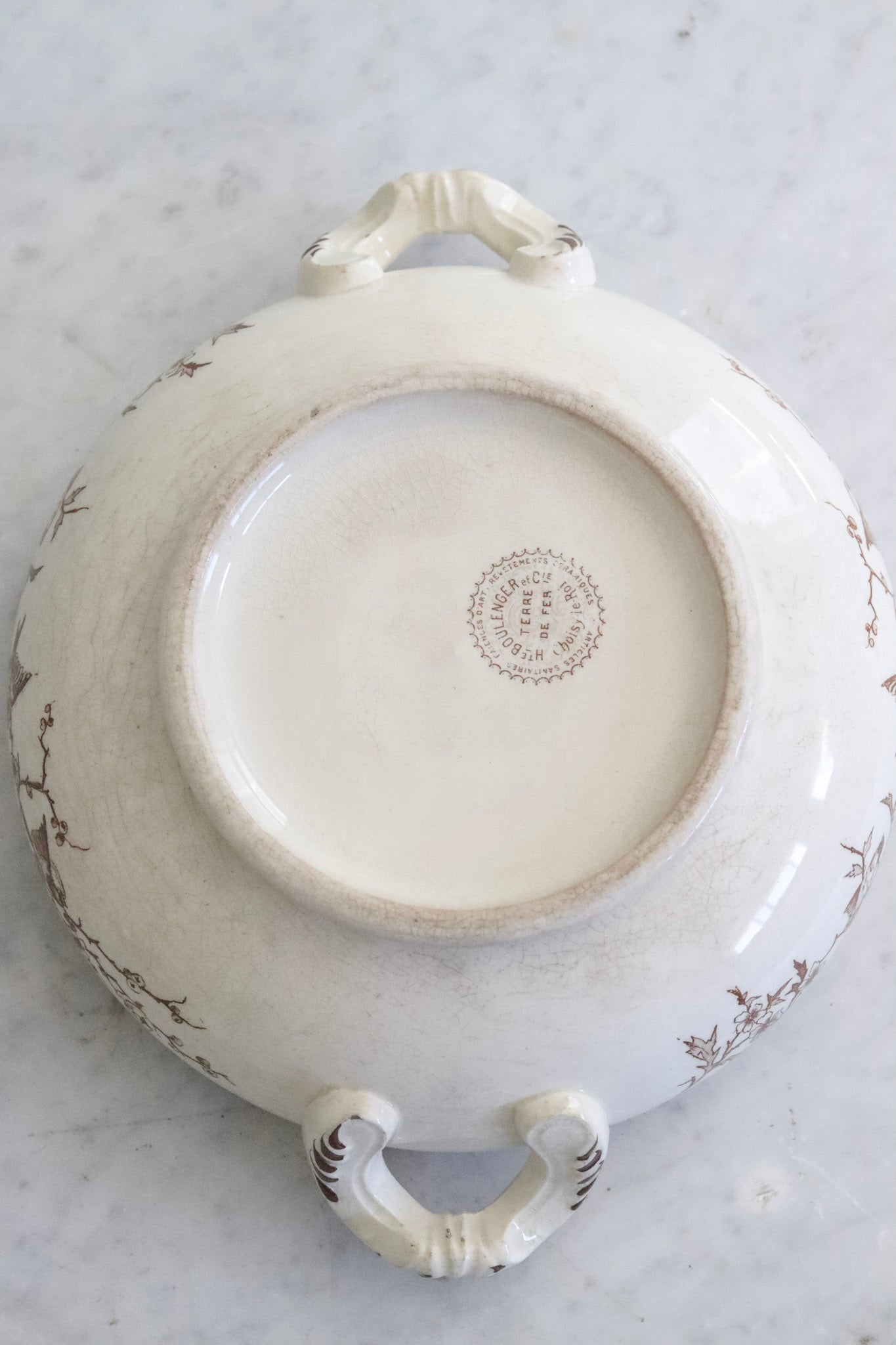 Antique French Transferware Tureen with Birds