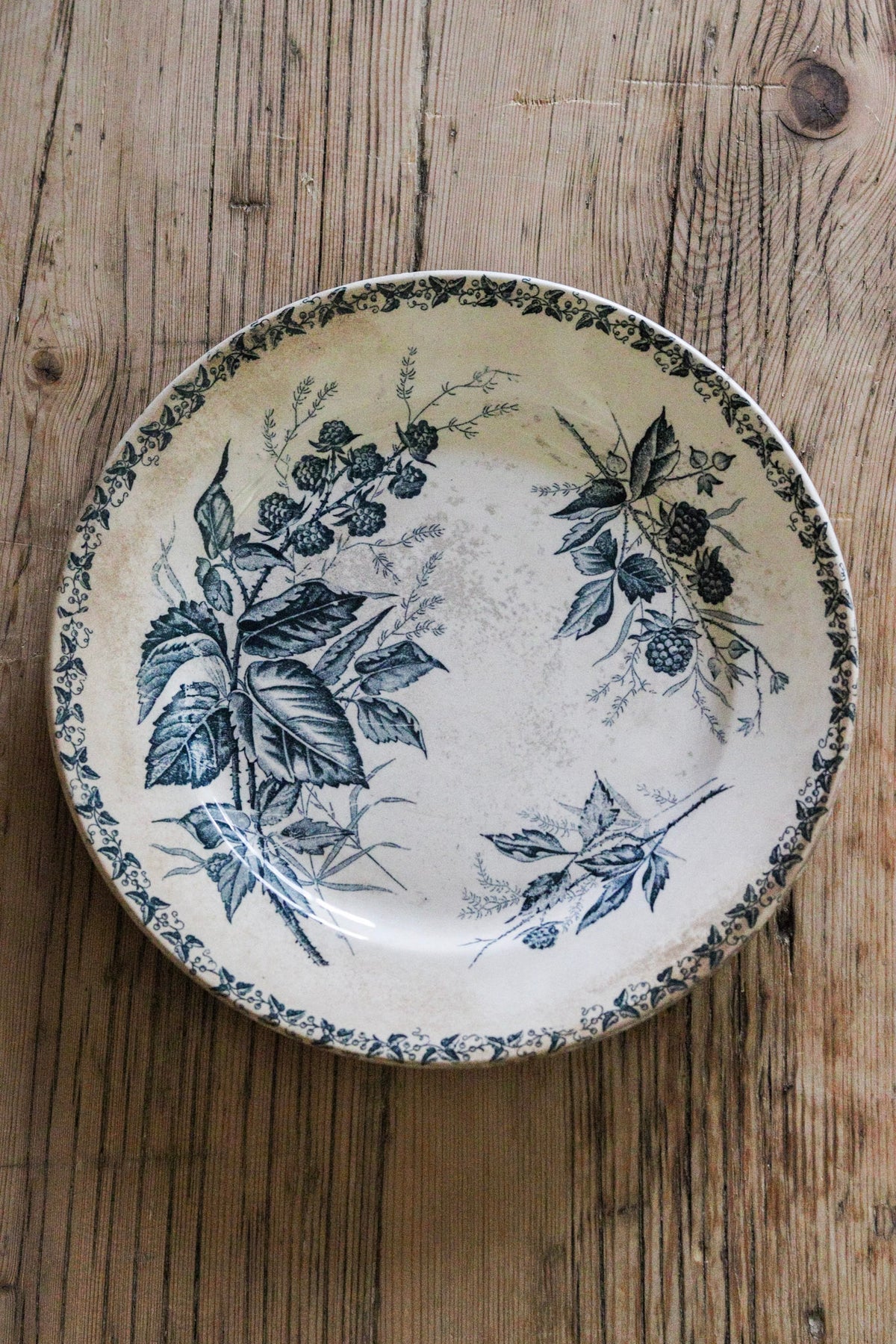 Antique French Transferware Plate with Blackberries