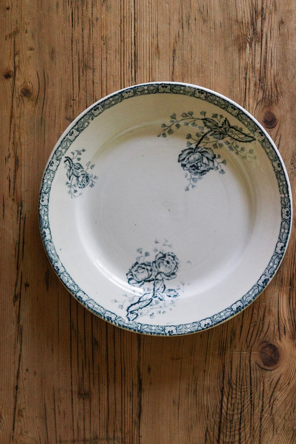 Antique French Transferware Plate with Roses