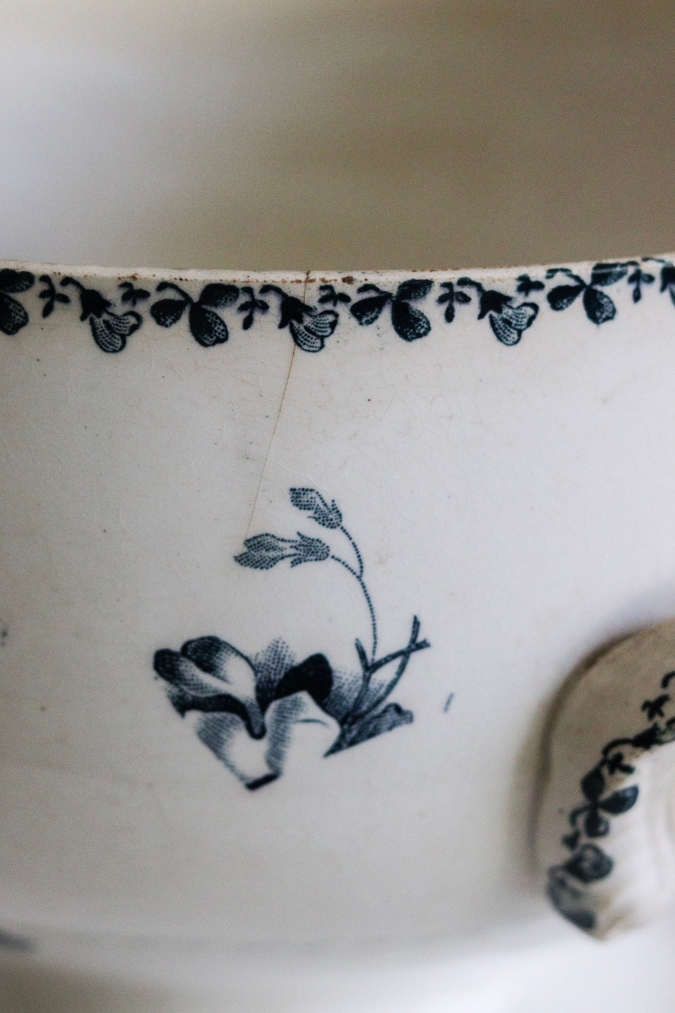 Antique French Transferware Tureen with Flowers