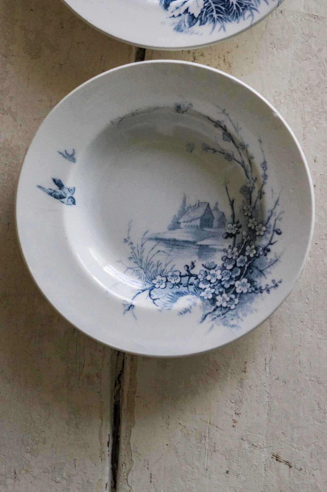 Set of Antique French Dînette Set Transferware Shallow Bowls  No. 3 (Damaged)