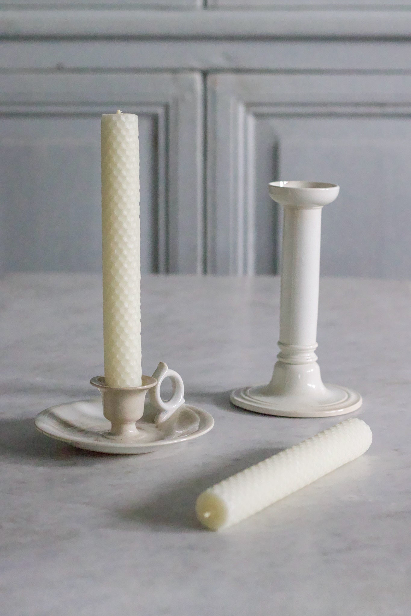 Pair of Hand-Rolled Beeswax Taper Candles