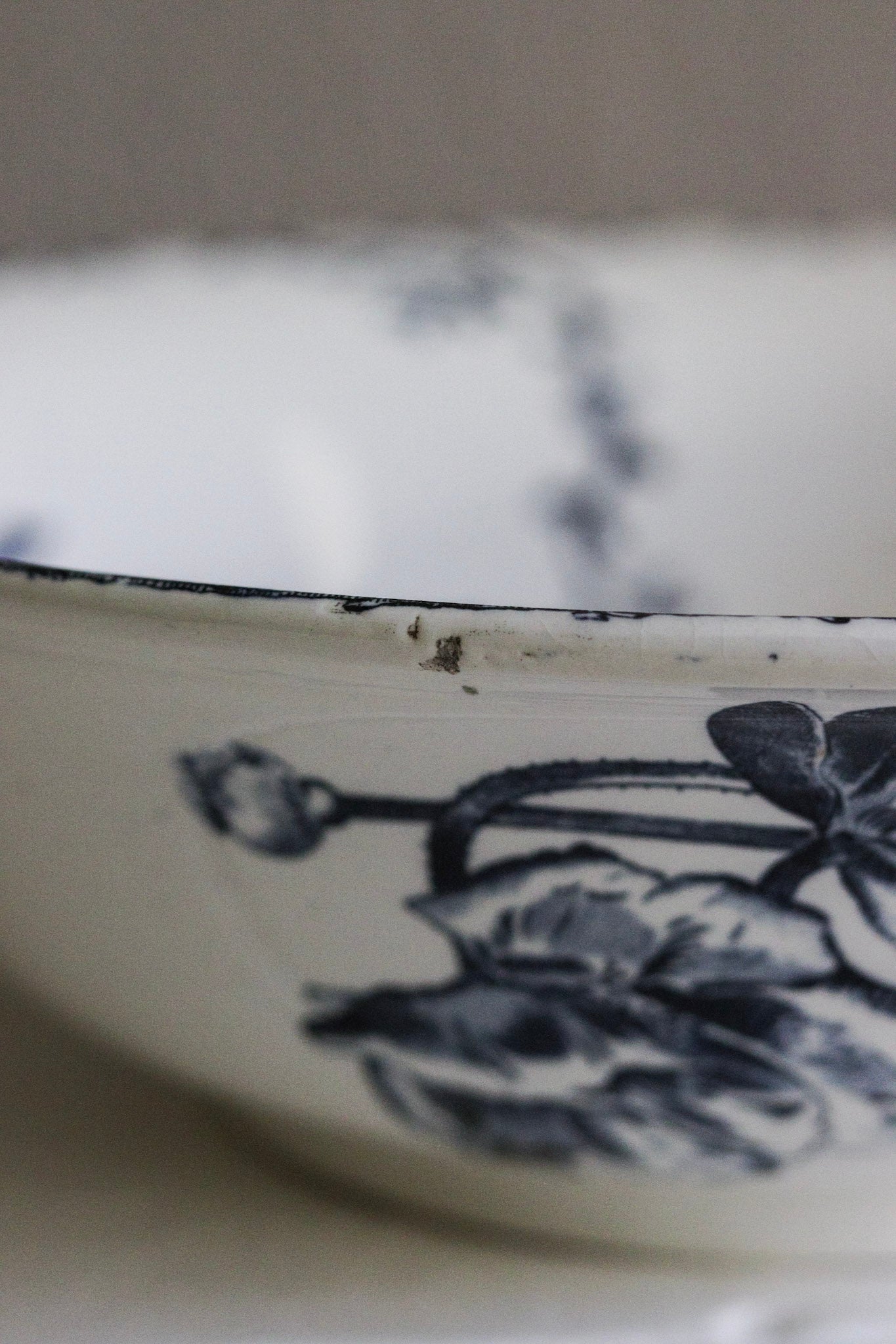 Extra Large Antique French Transferware Bowl With Birds & Flowers