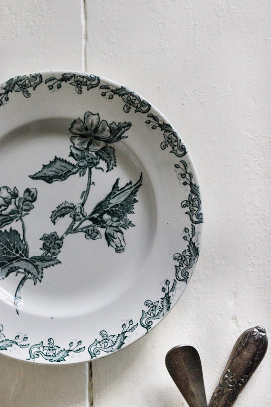 Antique French Transferware Plate with Flowers