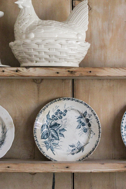 Antique French Transferware Plate with Blackberries
