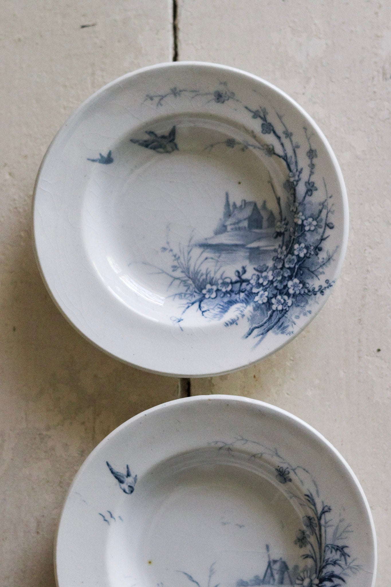 Set of Antique French Dînette Set Transferware Shallow Bowls  No. 3 (Damaged)