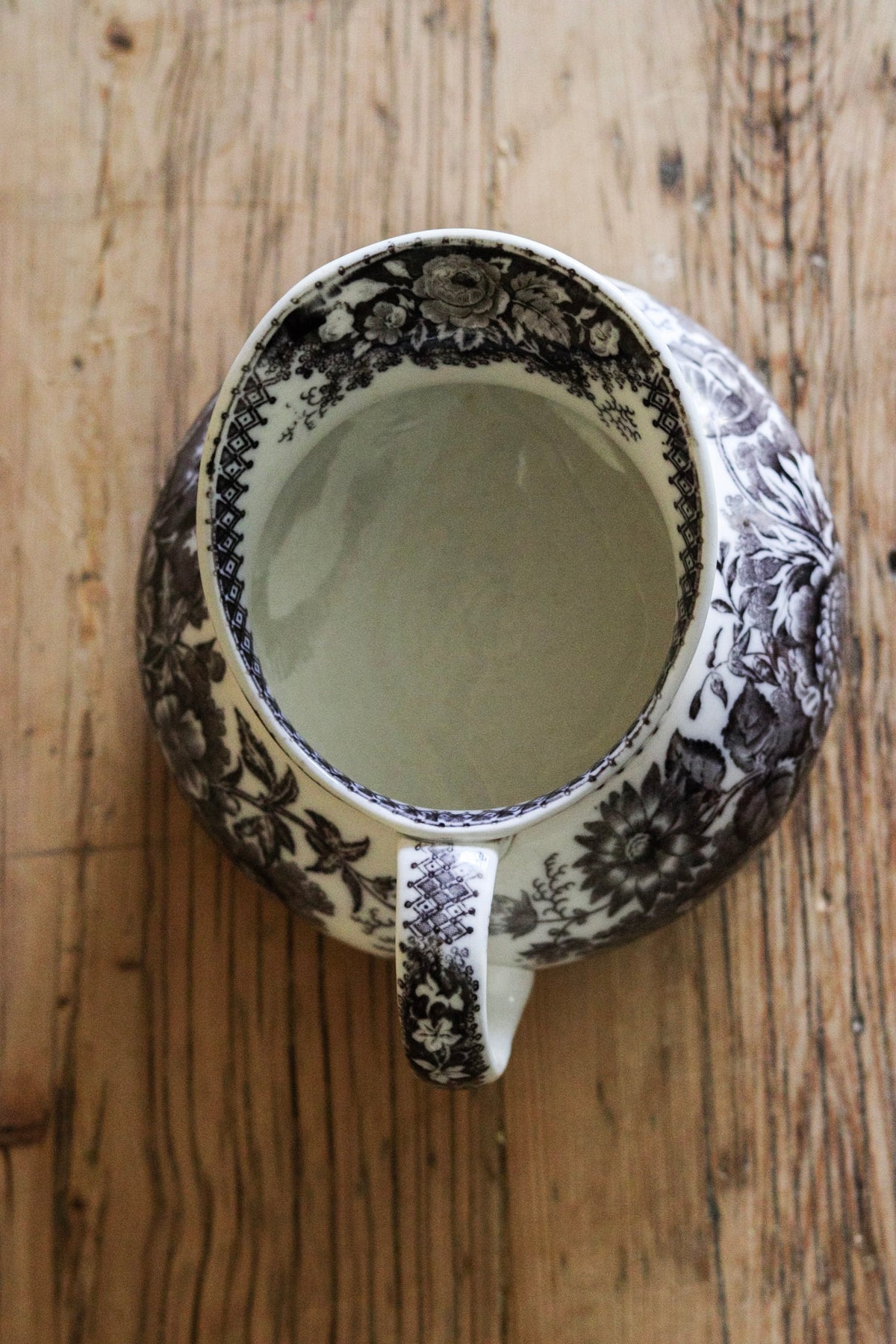 Antique French Black Transferware Pitcher with Flowers