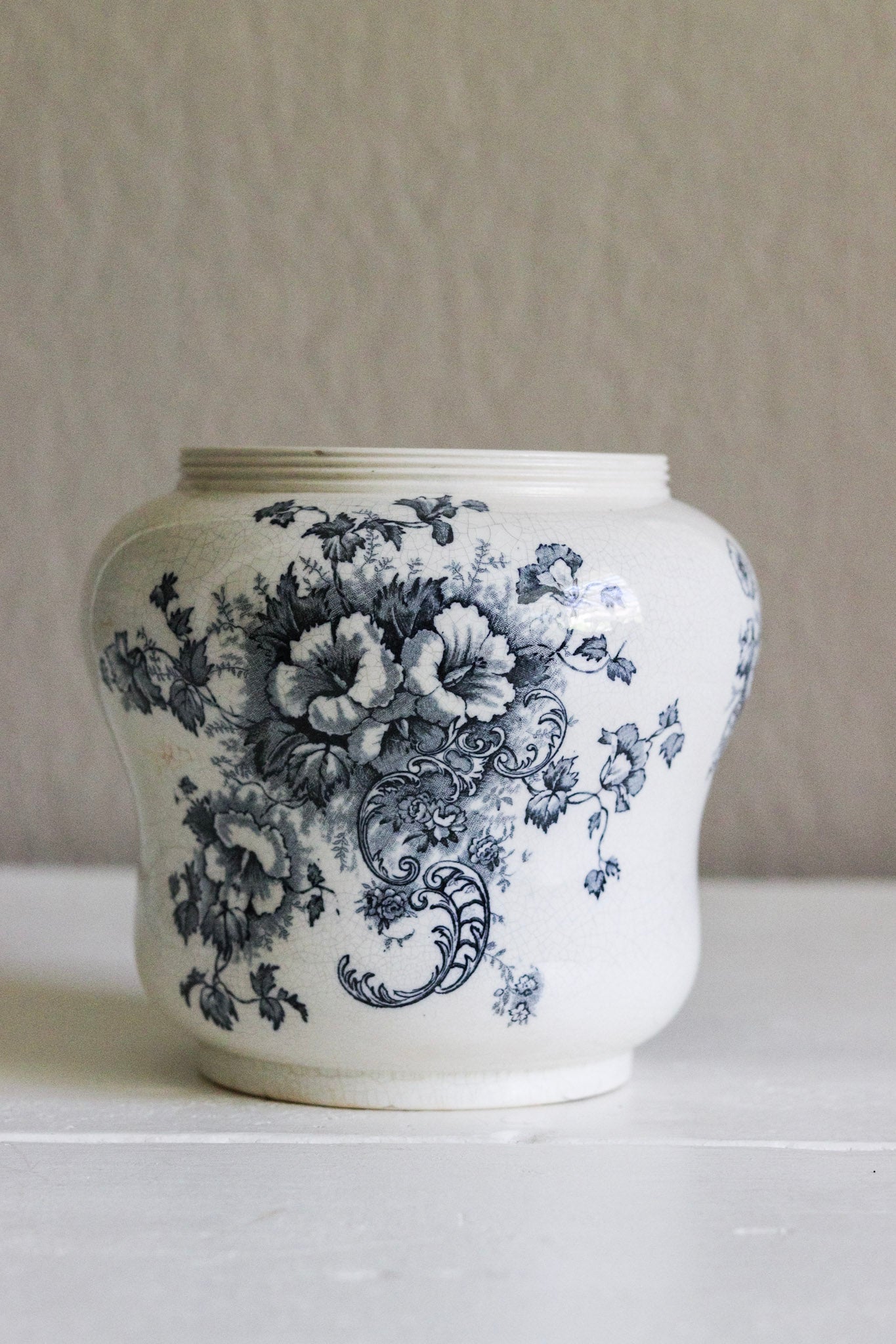 Antique English Transferware Pot with Flowers