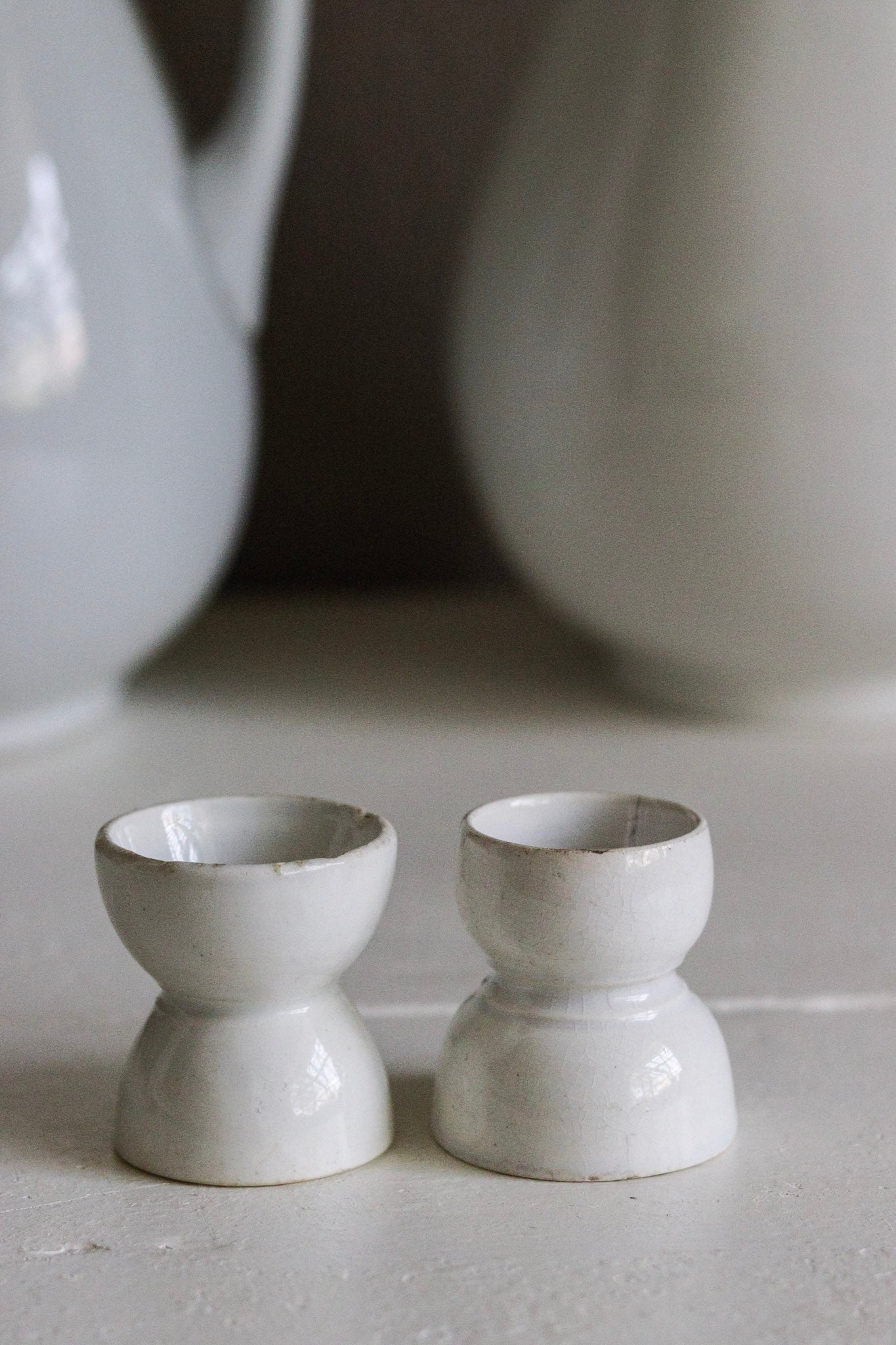 Pair of Antique French Ironstone Egg Cups No.1 - See Description