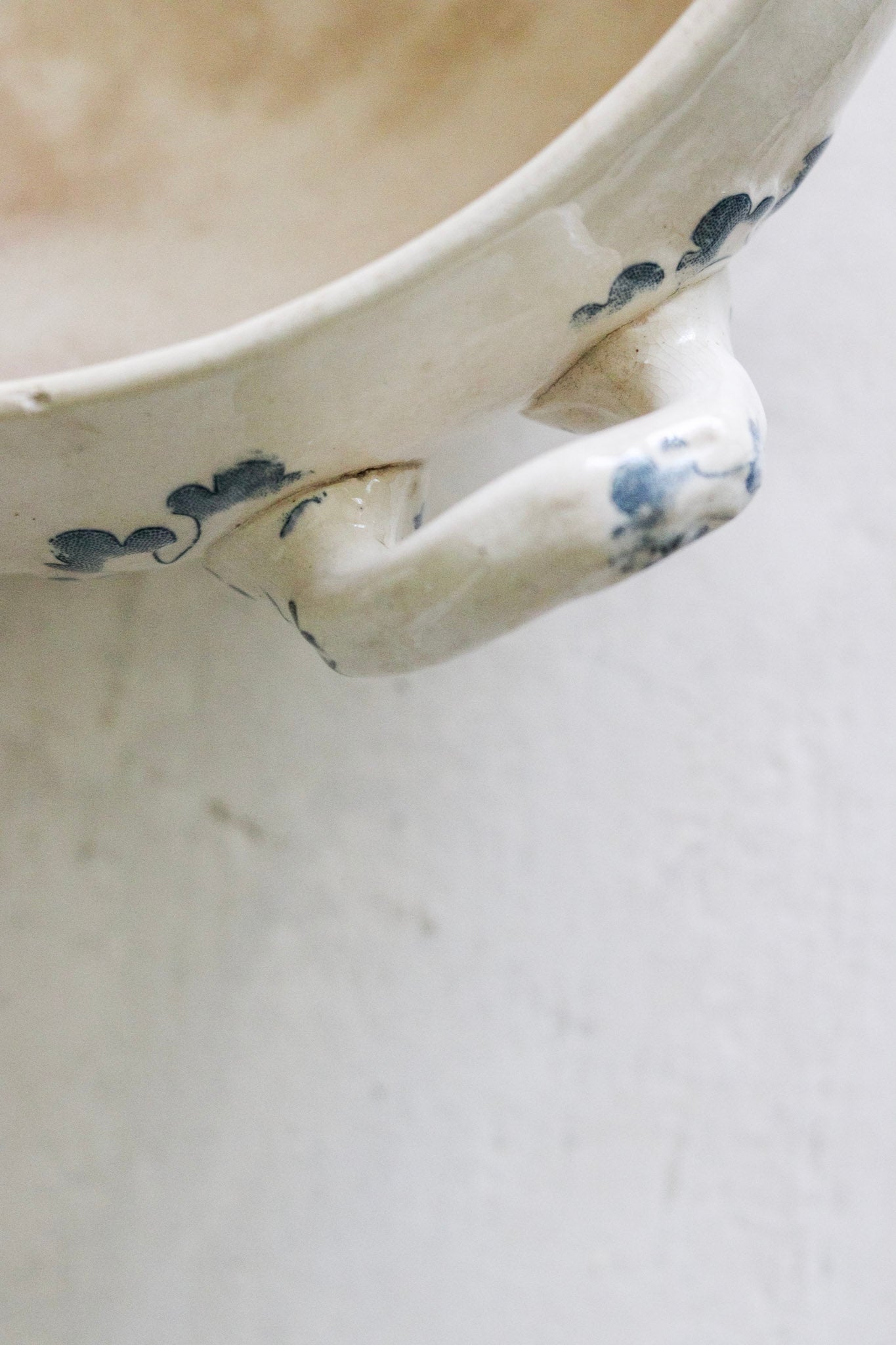 Large Antique French Transferware Tureen with Butterflies and Flowers