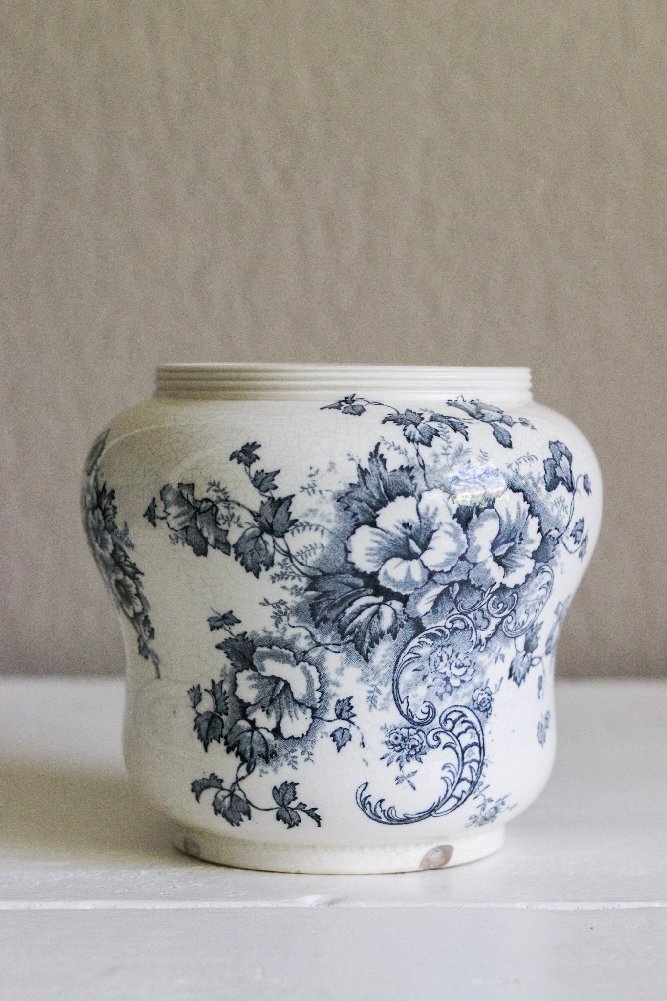 Antique English Transferware Pot with Flowers