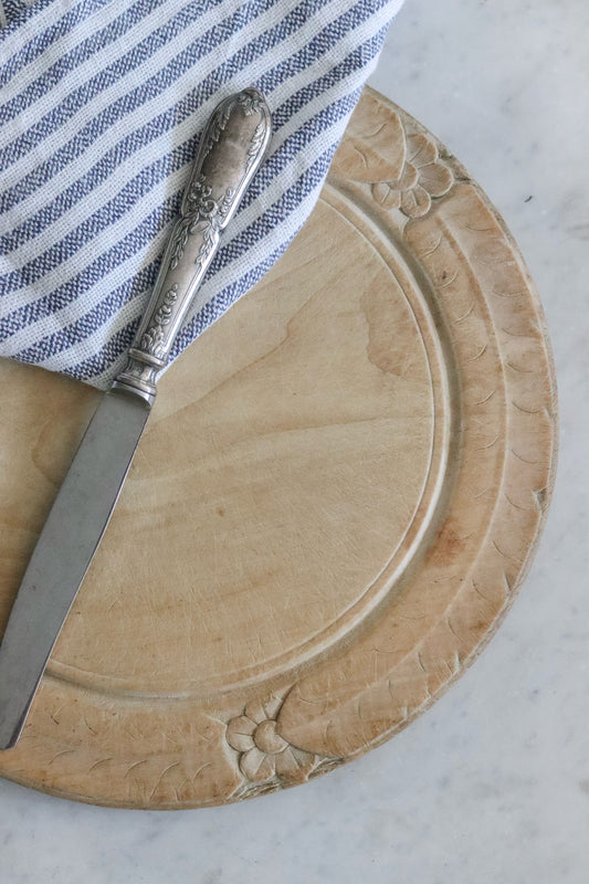 Vintage English Bread Board with Hand Carved Flowers