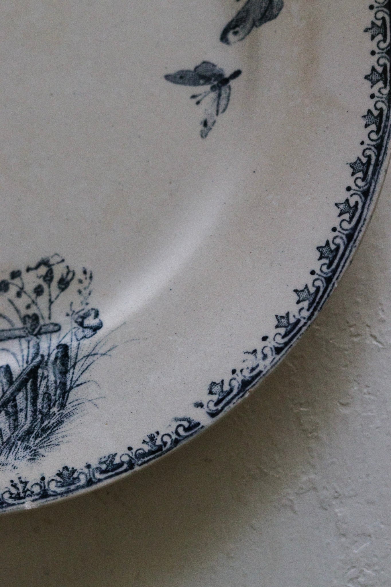 Antique French Transferware Plate with Flowers and Butterflies and Dragonflies No.1