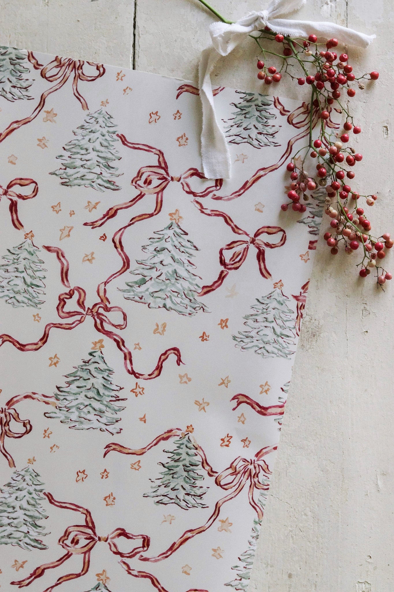 Trees and Bows Wrapping Paper Sheets