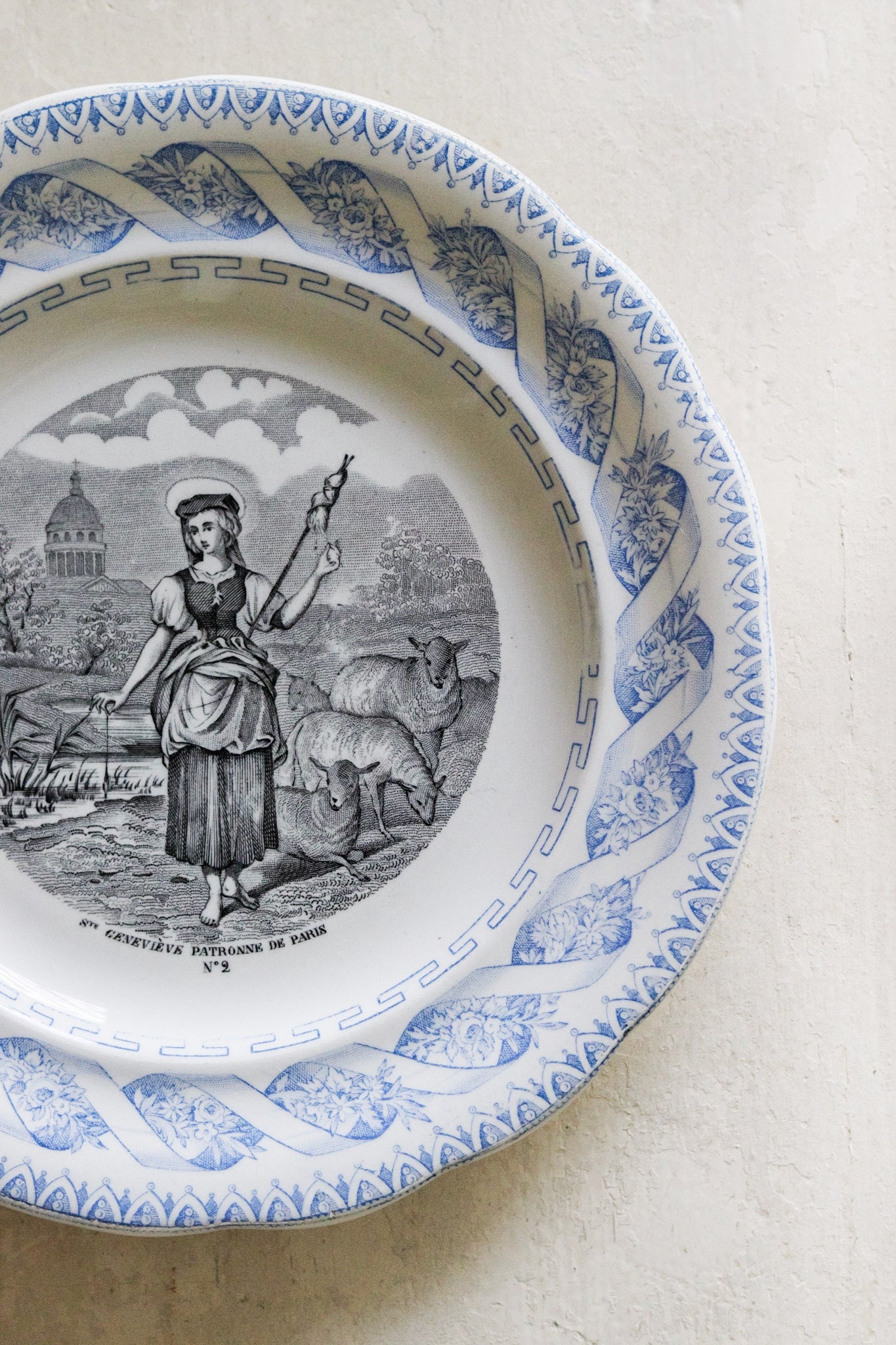 Antique French Transferware Plate - Saint Geneviève and Sheep