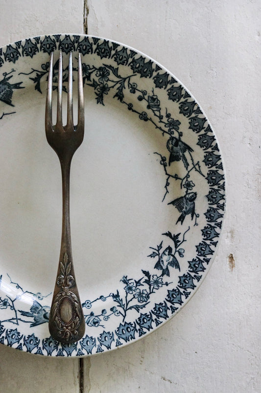 Antique French Transferware Plate with Birds