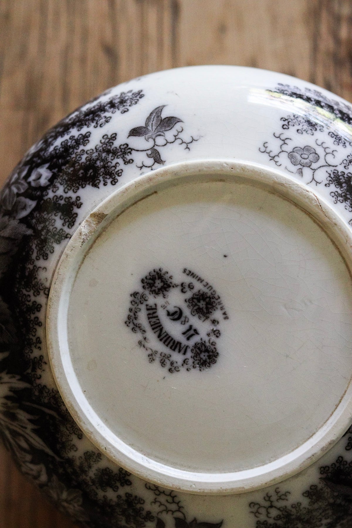 Antique French Black Transferware Pitcher with Flowers