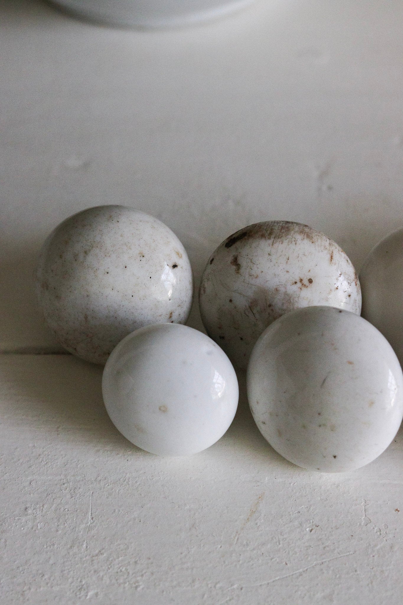 Vintage English Pudding Bowl + Set of Antique Door Knobs
