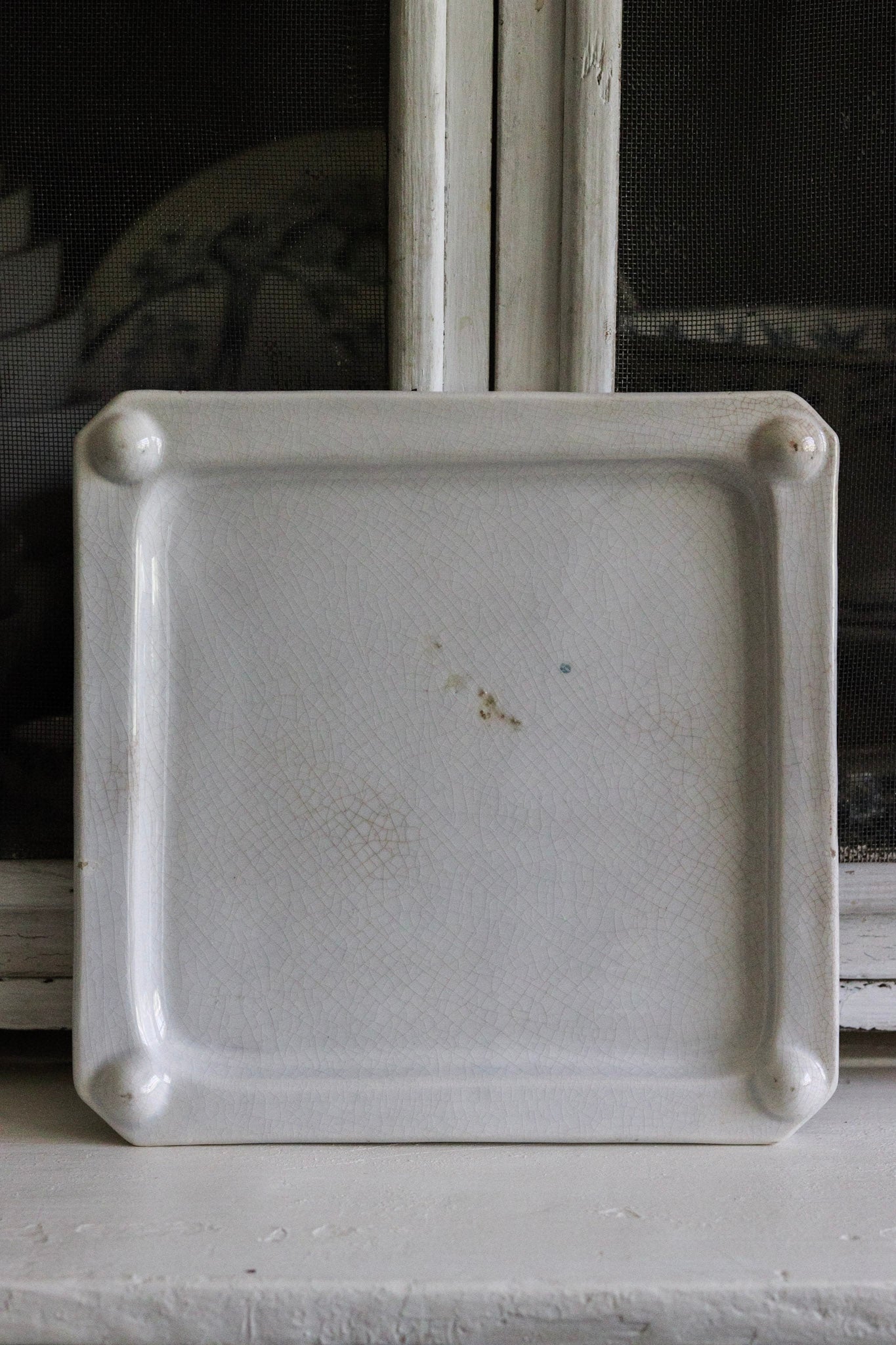 Vintage French Transferware Trivet Tile with Flowers