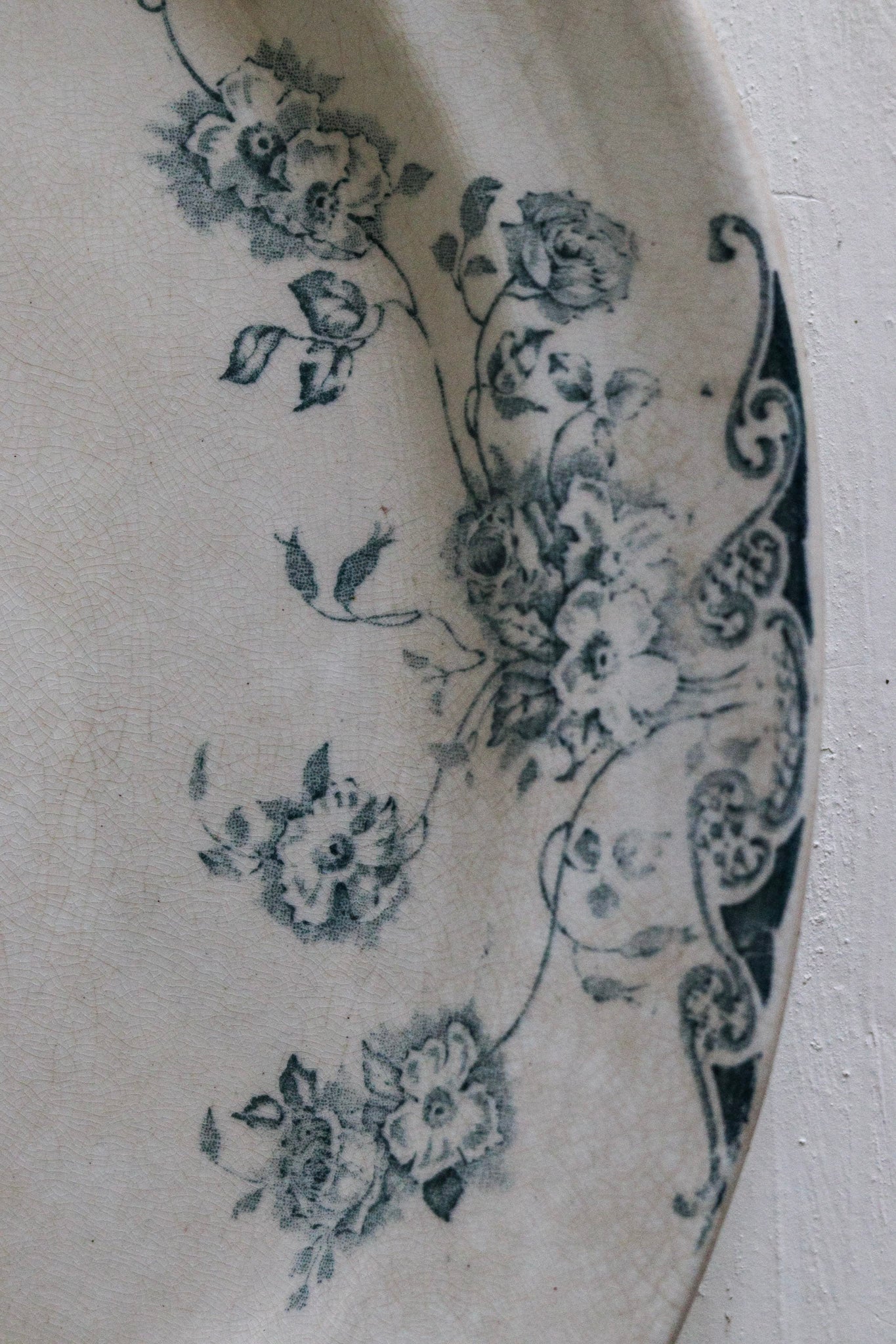 Antique English Transferware Platter with Flowers