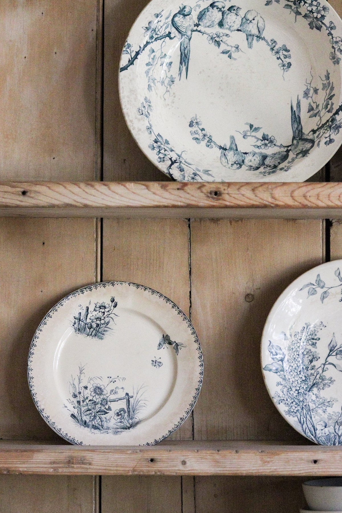 Antique French Transferware Plate with Flowers and Butterflies